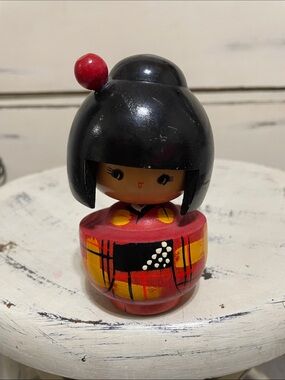 Red and Black Kokeshi Doll Kids Toy - 5”